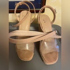 Elegant Nude Ankle Strap Wedge Sandals